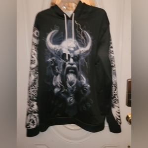 EUC Vikings Size Large men’s Victory Over Vahalla All Over Print Pullover Hoodie